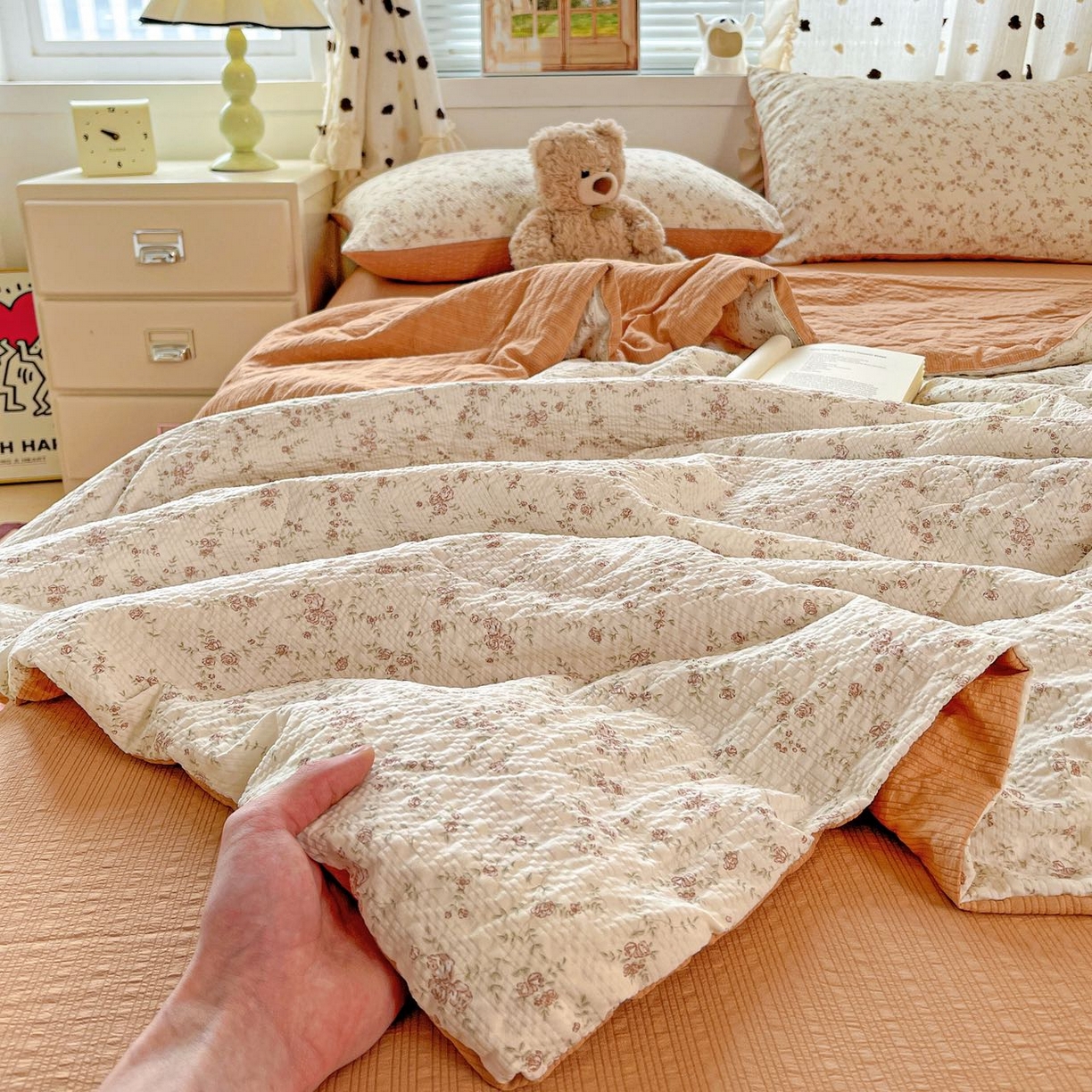 91家纺网 家纺一手货源 找家纺 （总）梦莱斯 2026新款小清新印花水洗夏被四件套-简单款