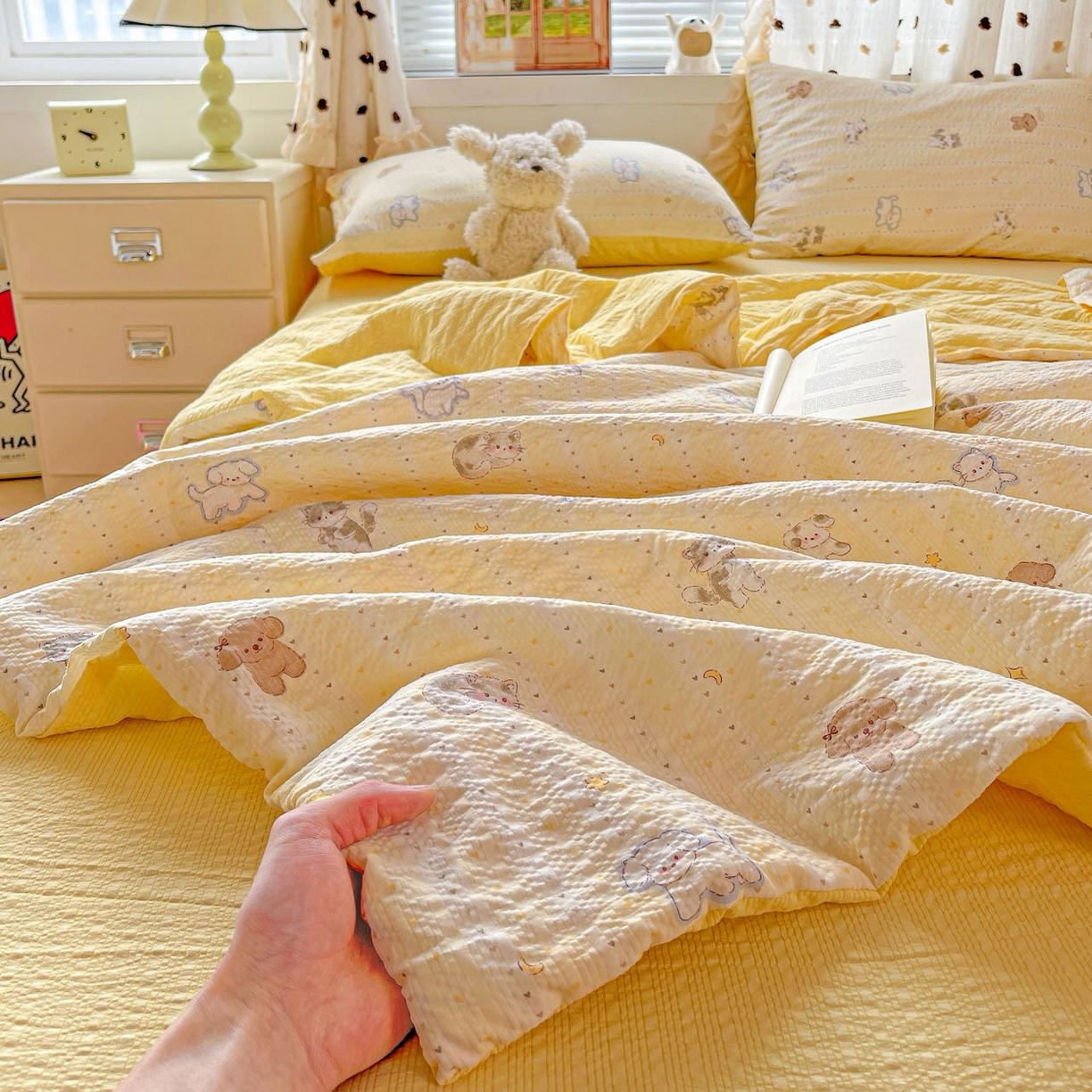 91家纺网 家纺一手货源 找家纺 （总）梦莱斯 2026新款小清新印花水洗夏被四件套-简单款