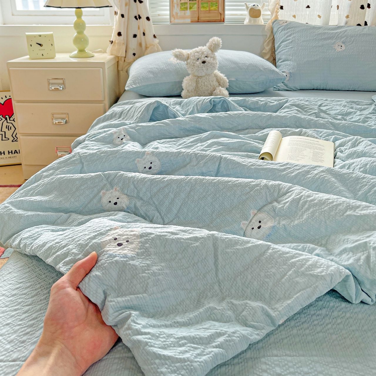 91家纺网 家纺一手货源 找家纺 （总）梦莱斯 2026新款小清新印花水洗夏被四件套-简单款