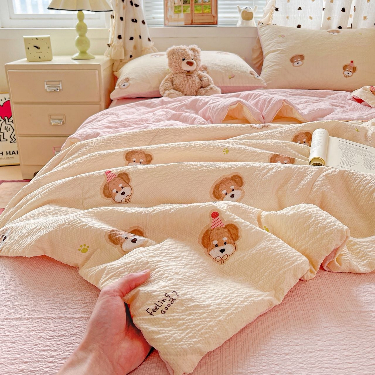 91家纺网 家纺一手货源 找家纺 （总）梦莱斯 2026新款小清新印花水洗夏被四件套-简单款