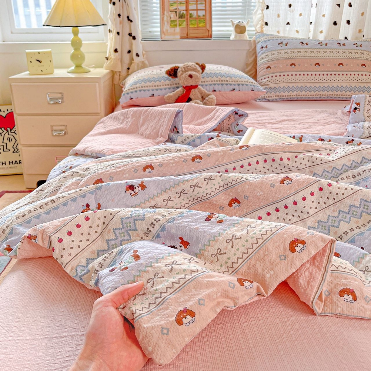 91家纺网 家纺一手货源 找家纺 （总）梦莱斯 2026新款小清新印花水洗夏被四件套-简单款