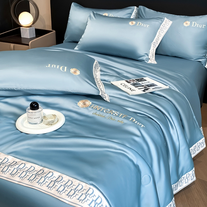 91家纺网 家纺一手货源 找家纺 露梦家纺 2026新款安迪水洗真丝夏被四件套 安迪-摩卡蓝