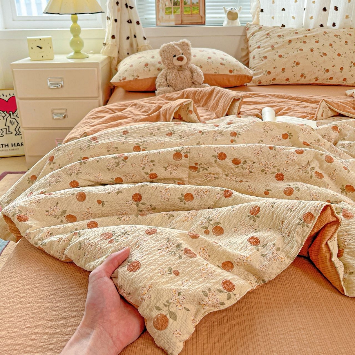 91家纺网 家纺一手货源 找家纺 （总）梦莱斯 2026新款小清新印花水洗夏被四件套-简单款