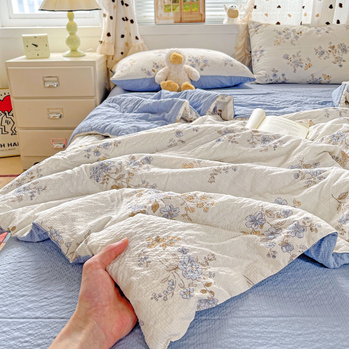 91家纺网 家纺一手货源 找家纺 （总）梦莱斯 2026新款小清新印花水洗夏被四件套-简单款