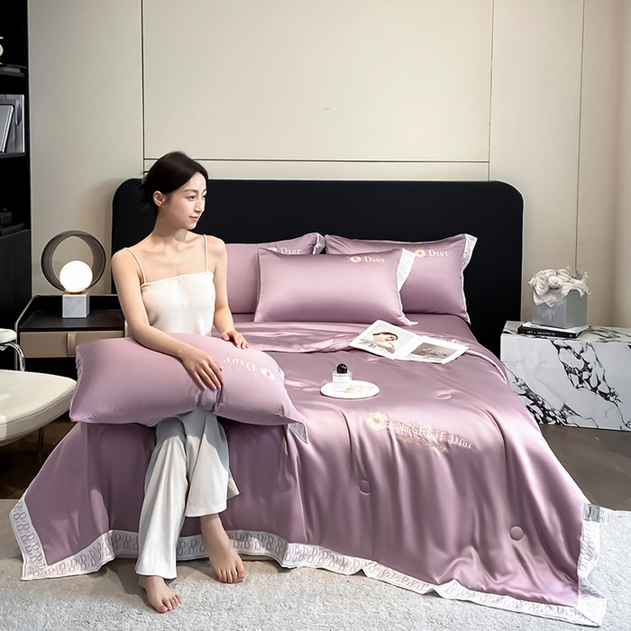 91家纺网 家纺一手货源 找家纺 露梦家纺 2026新款安迪水洗真丝夏被四件套 安迪-香芋紫