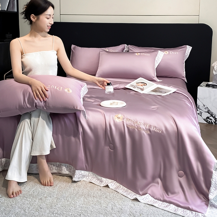91家纺网 家纺一手货源 找家纺 露梦家纺 2026新款安迪水洗真丝夏被四件套 安迪-香芋紫