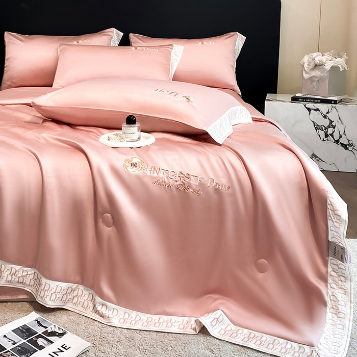 91家纺网 家纺一手货源 找家纺 露梦家纺 2026新款安迪水洗真丝夏被四件套 安迪-胭脂粉