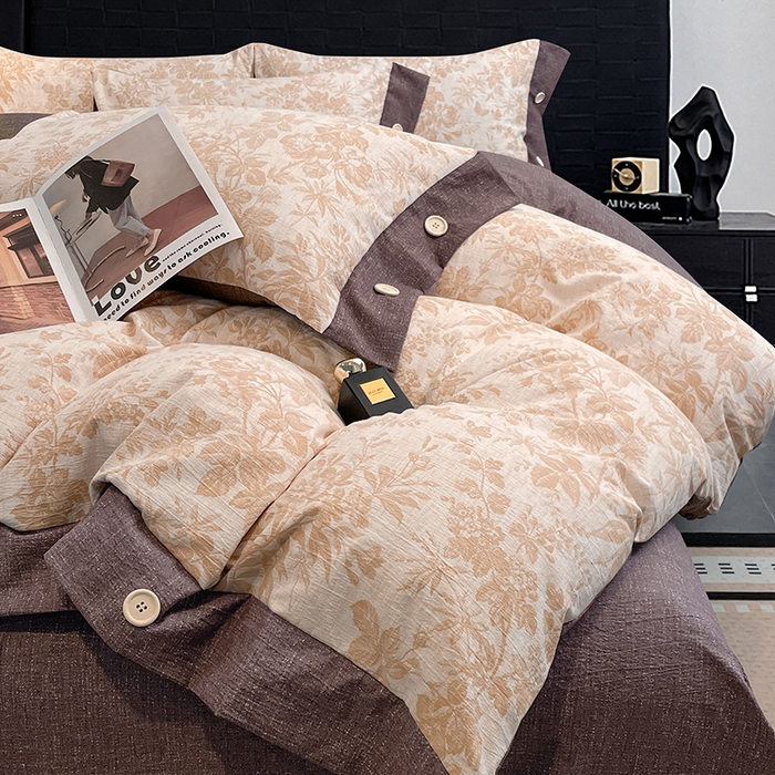 91家纺网 家纺一手货源 找家纺 （总）圣比熊 2026春夏新款A类原麻纽扣四件套加厚被套床单宿舍双人床仿亚麻套件-最新款