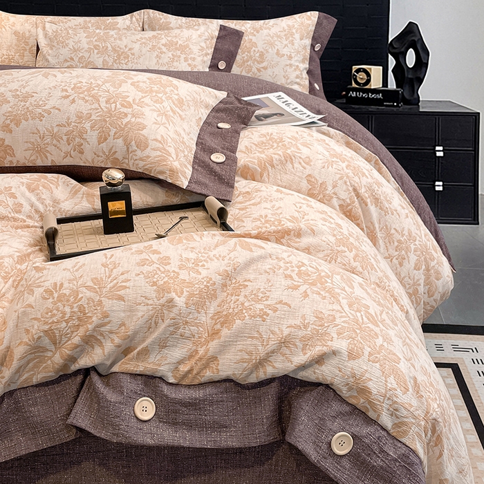 91家纺网 家纺一手货源 找家纺 （总）圣比熊 2026春夏新款A类原麻纽扣四件套加厚被套床单宿舍双人床仿亚麻套件-最新款