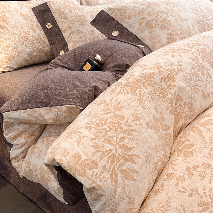 91家纺网 家纺一手货源 找家纺 （总）圣比熊 2026春夏新款A类原麻纽扣四件套加厚被套床单宿舍双人床仿亚麻套件-最新款