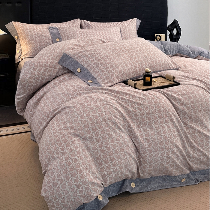 91家纺网 家纺一手货源 找家纺 （总）圣比熊 2026春夏新款A类原麻纽扣四件套加厚被套床单宿舍双人床仿亚麻套件-最新款