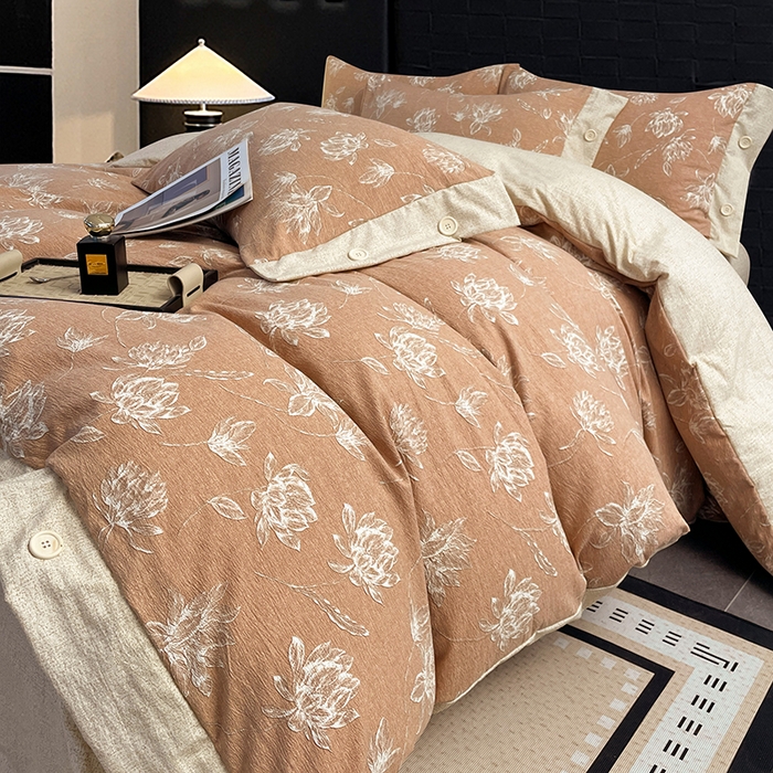 91家纺网 家纺一手货源 找家纺 圣比熊 2026春夏新款A类原麻纽扣四件套加厚被套床单宿舍双人床仿亚麻套件-最新款 映山客