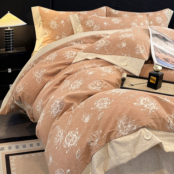 91家纺网 家纺一手货源 找家纺 圣比熊 2026春夏新款A类原麻纽扣四件套加厚被套床单宿舍双人床仿亚麻套件-最新款 映山客