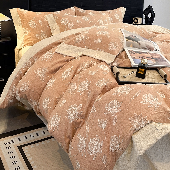 91家纺网 家纺一手货源 找家纺 圣比熊 2026春夏新款A类原麻纽扣四件套加厚被套床单宿舍双人床仿亚麻套件-最新款 映山客