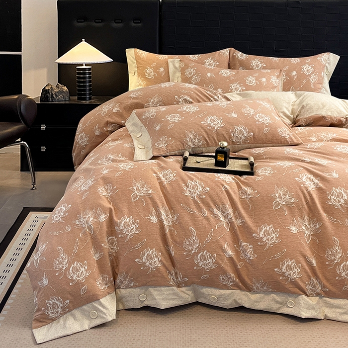 91家纺网 家纺一手货源 找家纺 圣比熊 2026春夏新款A类原麻纽扣四件套加厚被套床单宿舍双人床仿亚麻套件-最新款 映山客