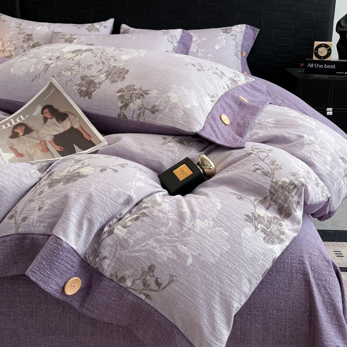 91家纺网 家纺一手货源 找家纺 圣比熊 2026春夏新款A类原麻纽扣四件套加厚被套床单宿舍双人床仿亚麻套件-最新款 春风序