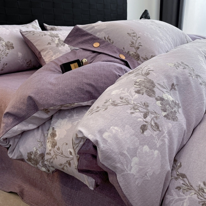 91家纺网 家纺一手货源 找家纺 圣比熊 2026春夏新款A类原麻纽扣四件套加厚被套床单宿舍双人床仿亚麻套件-最新款 春风序