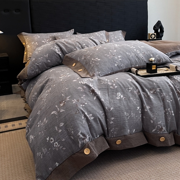 圣比熊 2026春夏新款A类原麻纽扣四件套加厚被套床单宿舍双人床仿亚麻套件-最新款 花蕾