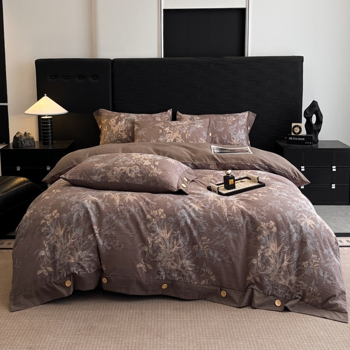 91家纺网 家纺一手货源 找家纺 圣比熊 2026春夏新款A类原麻纽扣四件套加厚被套床单宿舍双人床仿亚麻套件-最新款 金枝玉叶