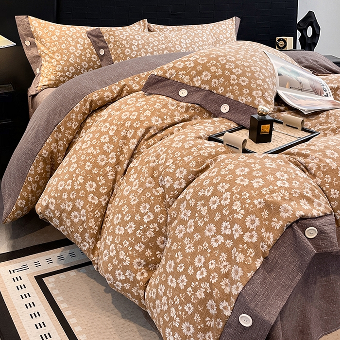 91家纺网 家纺一手货源 找家纺 圣比熊 2026春夏新款A类原麻纽扣四件套加厚被套床单宿舍双人床仿亚麻套件-最新款 梦之秋