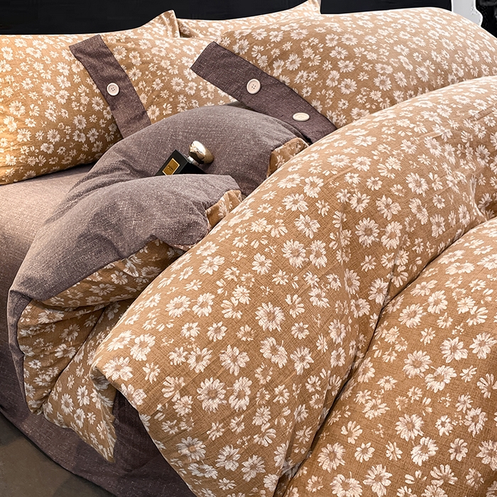 91家纺网 家纺一手货源 找家纺 圣比熊 2026春夏新款A类原麻纽扣四件套加厚被套床单宿舍双人床仿亚麻套件-最新款 梦之秋