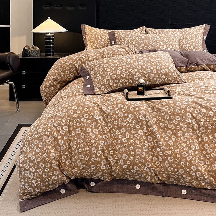 91家纺网 家纺一手货源 找家纺 圣比熊 2026春夏新款A类原麻纽扣四件套加厚被套床单宿舍双人床仿亚麻套件-最新款 梦之秋