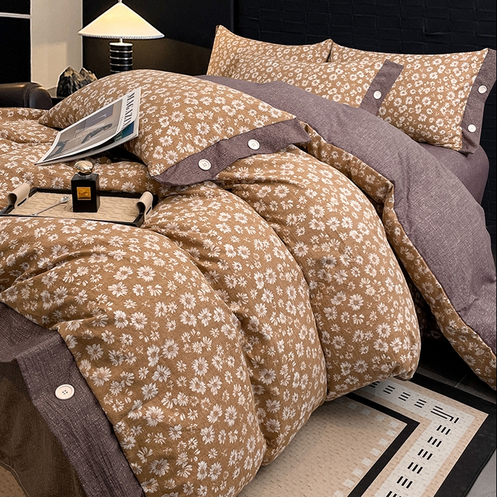 91家纺网 家纺一手货源 找家纺 圣比熊 2026春夏新款A类原麻纽扣四件套加厚被套床单宿舍双人床仿亚麻套件-最新款 梦之秋