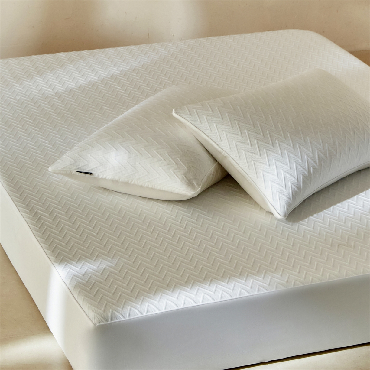 傲蕾良品  2026新款出口韩国高分子冰丝软凉席【床笠&平铺款】 波浪白