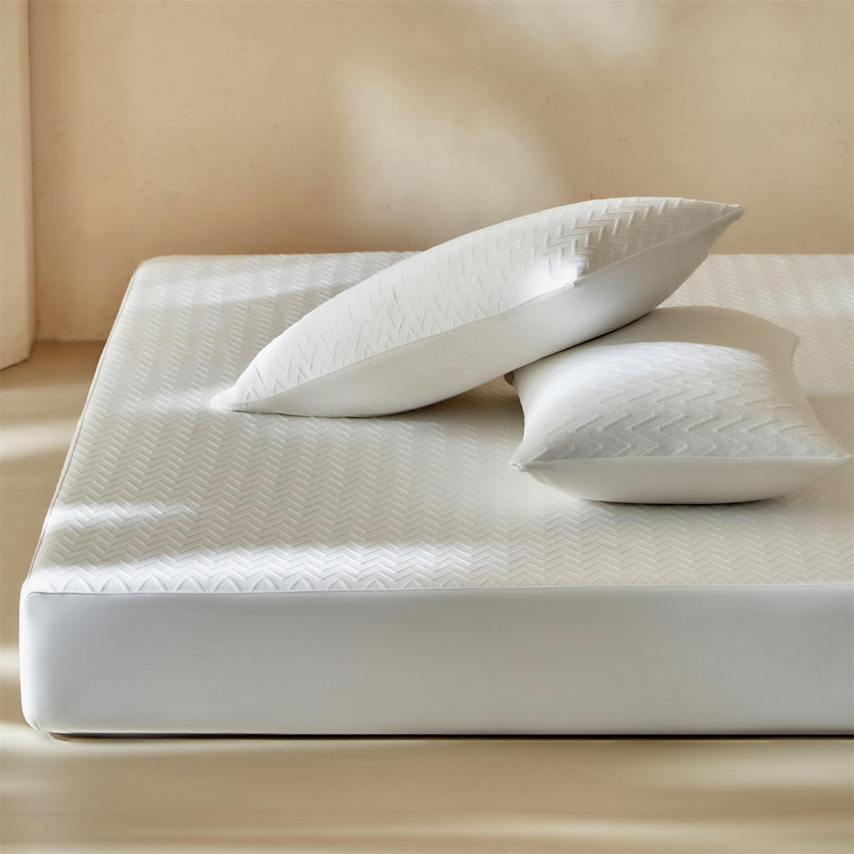 91家纺网 家纺一手货源 找家纺 傲蕾良品  2026新款出口韩国高分子冰丝软凉席【床笠&平铺款】 波浪白