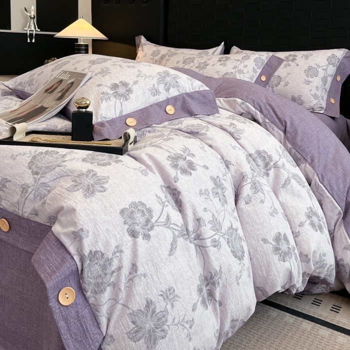 91家纺网 家纺一手货源 找家纺 圣比熊 2026春夏新款A类原麻纽扣四件套加厚被套床单宿舍双人床仿亚麻套件-最新款 南笙