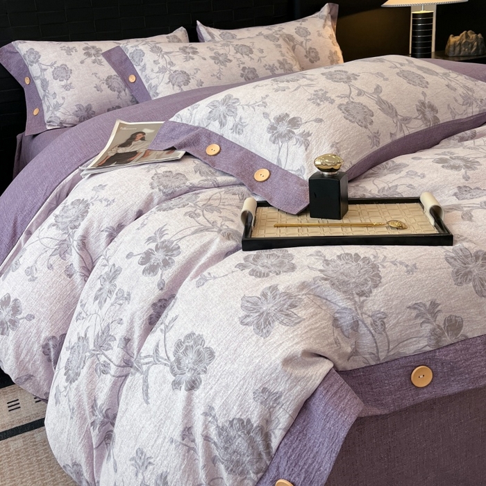 91家纺网 家纺一手货源 找家纺 圣比熊 2026春夏新款A类原麻纽扣四件套加厚被套床单宿舍双人床仿亚麻套件-最新款 南笙