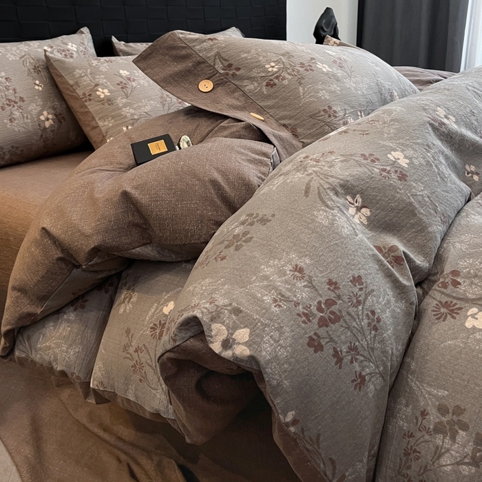 91家纺网 家纺一手货源 找家纺 圣比熊 2026春夏新款A类原麻纽扣四件套加厚被套床单宿舍双人床仿亚麻套件-最新款 山花浪漫