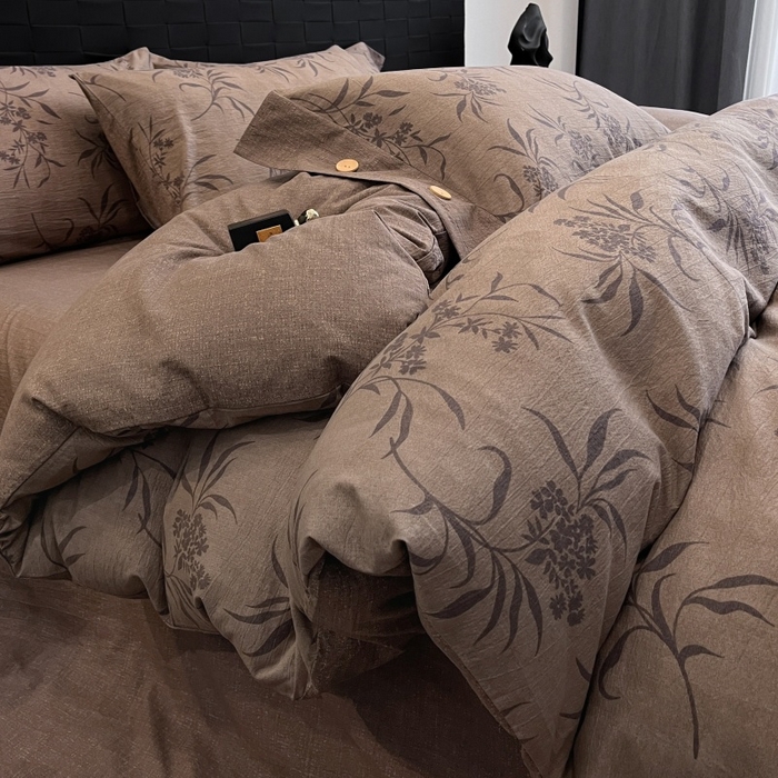 91家纺网 家纺一手货源 找家纺 圣比熊 2026春夏新款A类原麻纽扣四件套加厚被套床单宿舍双人床仿亚麻套件-最新款 素锦