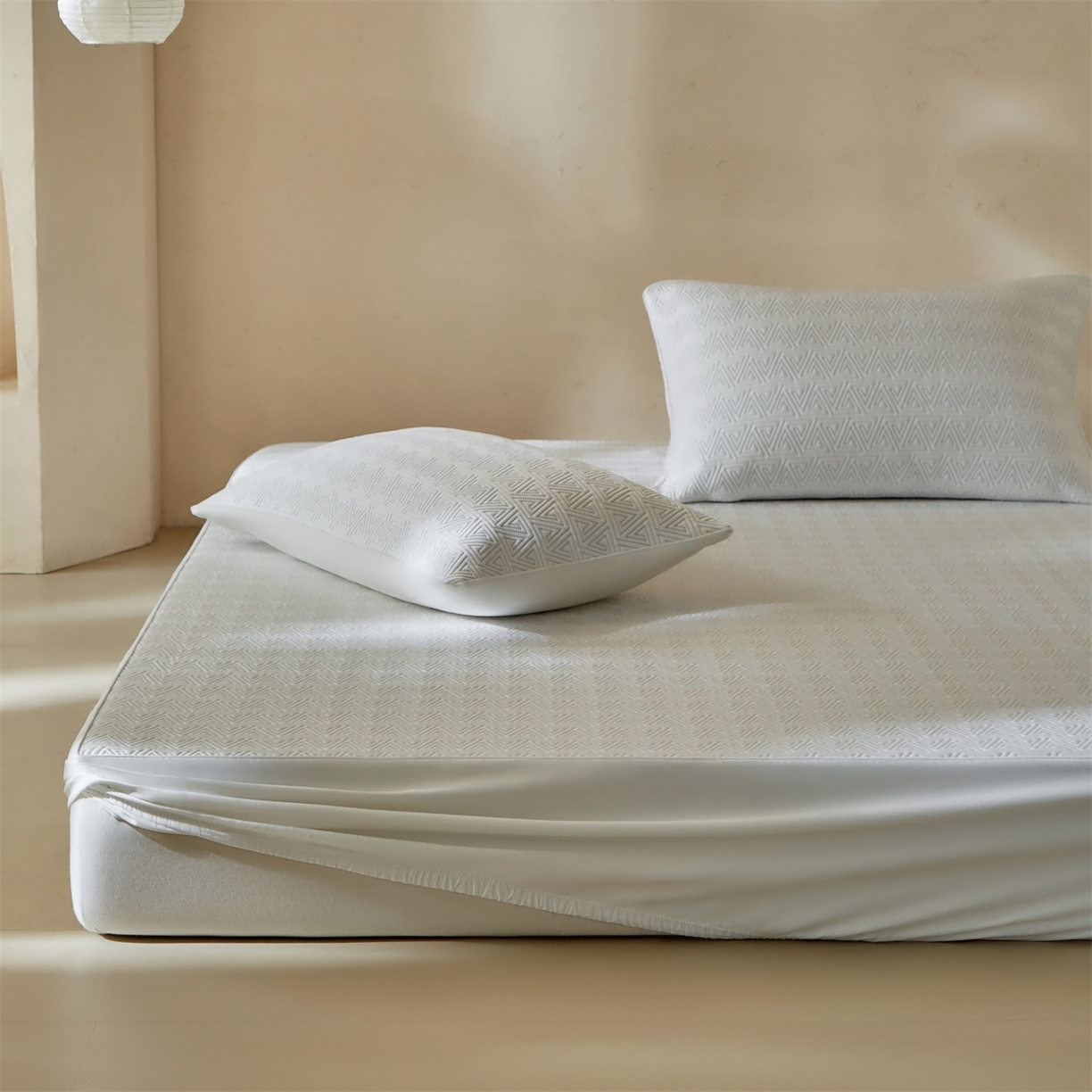 91家纺网 家纺一手货源 找家纺 傲蕾良品  2026新款出口韩国高分子冰丝软凉席【床笠&平铺款】 三角纹