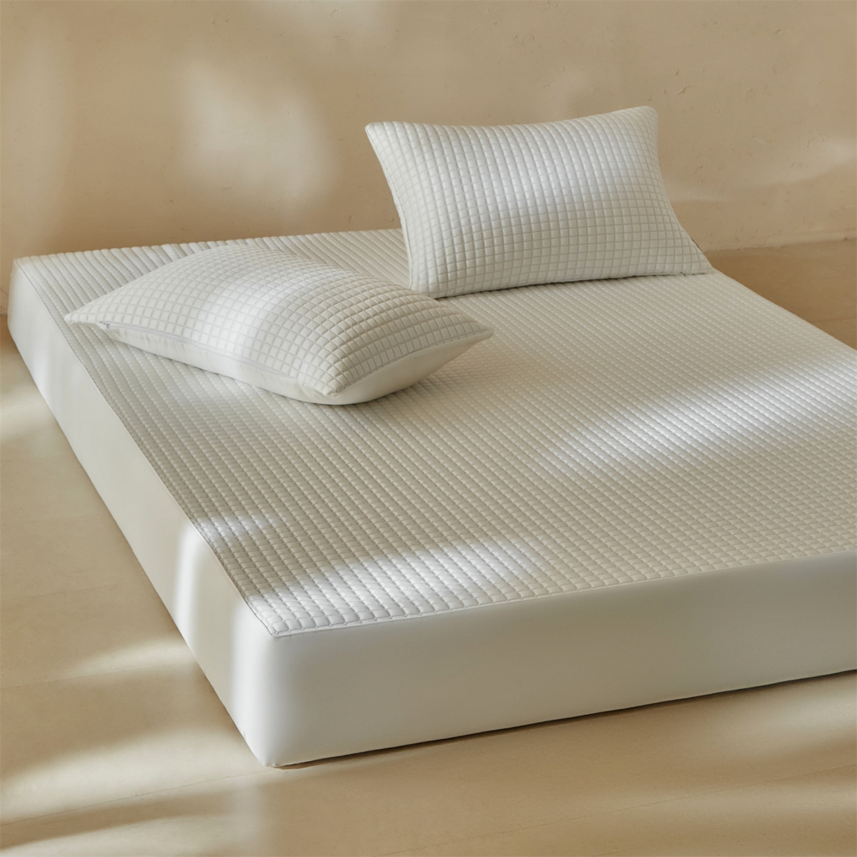 91家纺网 家纺一手货源 找家纺 傲蕾良品  2026新款出口韩国高分子冰丝软凉席【床笠&平铺款】 小方块