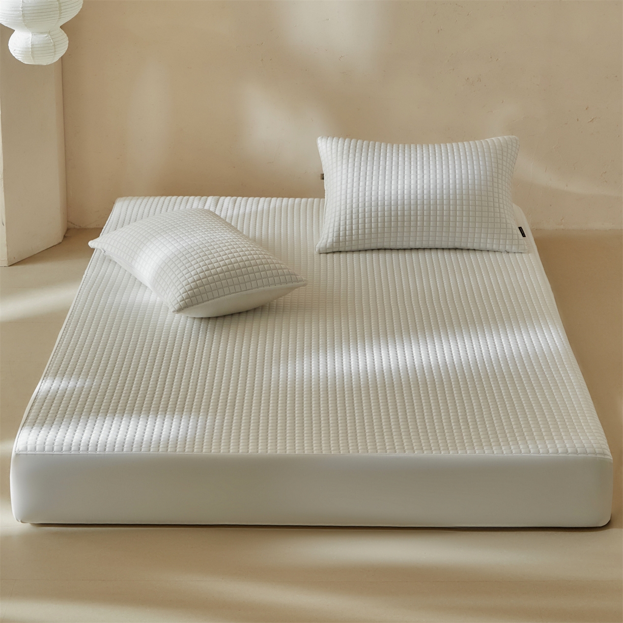 91家纺网 家纺一手货源 找家纺 傲蕾良品  2026新款出口韩国高分子冰丝软凉席【床笠&平铺款】 小方块