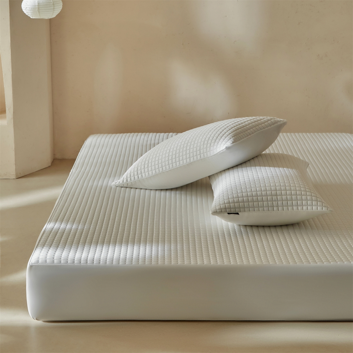 91家纺网 家纺一手货源 找家纺 傲蕾良品  2026新款出口韩国高分子冰丝软凉席【床笠&平铺款】 小方块