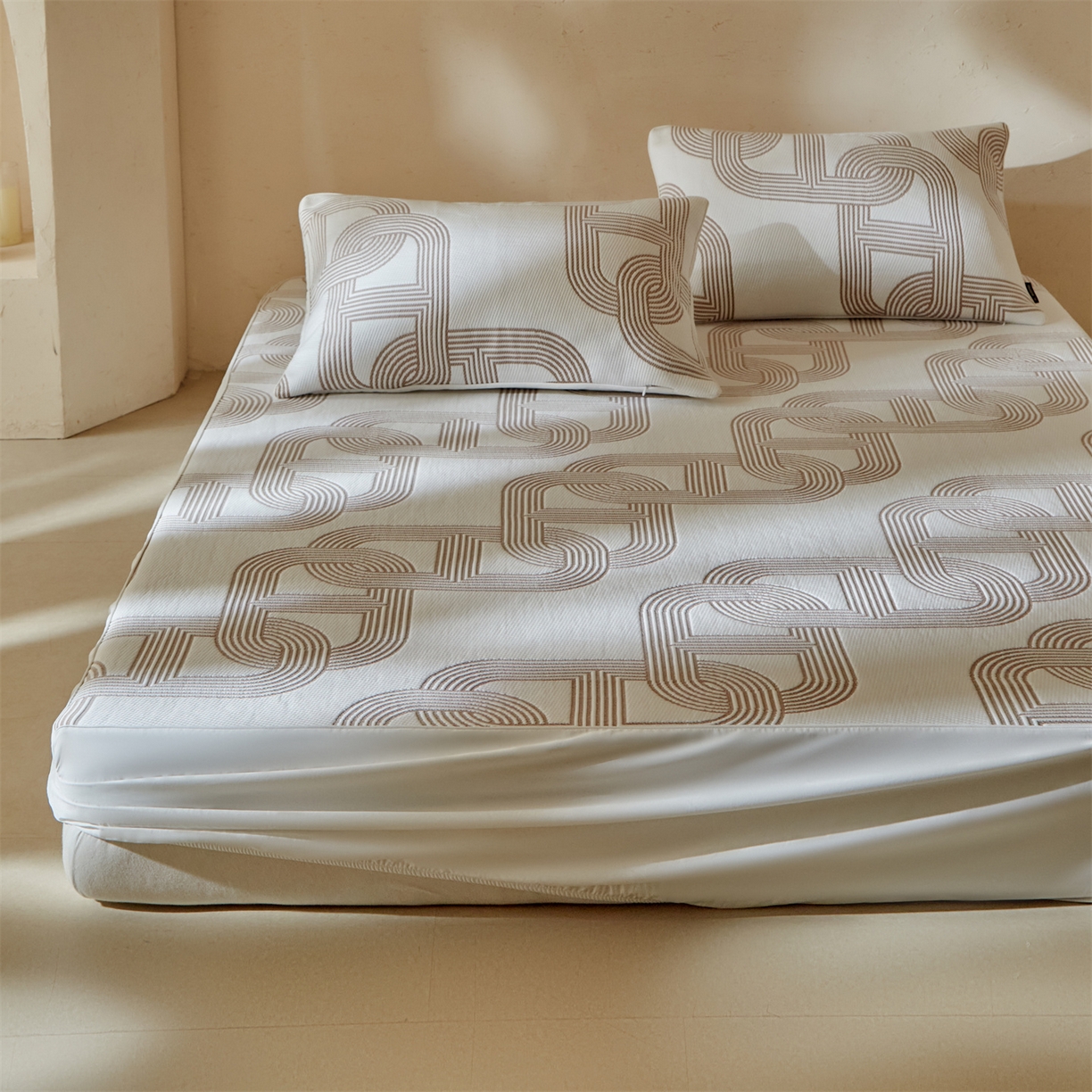 91家纺网 家纺一手货源 找家纺 傲蕾良品  2026新款出口韩国高分子冰丝软凉席【床笠&平铺款】 猪鼻子