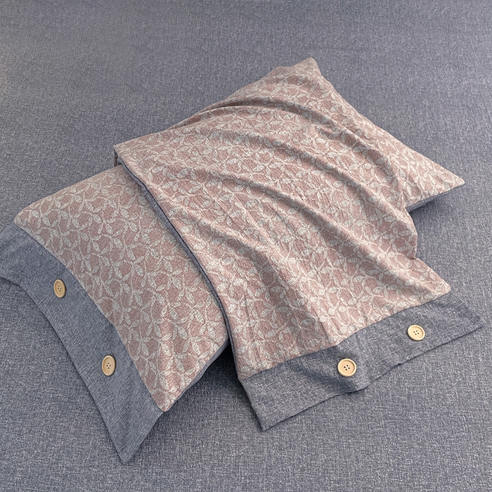 91家纺网 家纺一手货源 找家纺 圣比熊 2026春夏新款A类原麻纽扣四件套加厚被套床单宿舍双人床仿亚麻套件-最新款 叶影