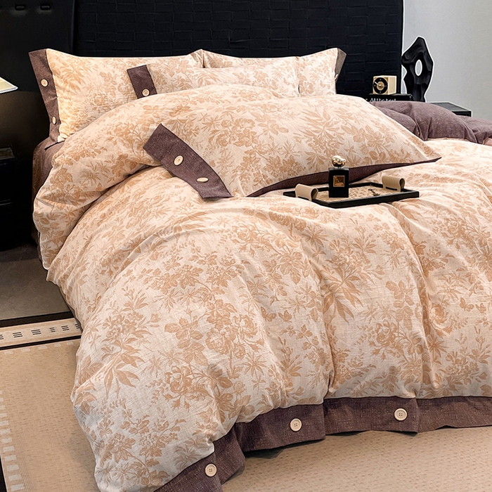 圣比熊 2026春夏新款A类原麻纽扣四件套加厚被套床单宿舍双人床仿亚麻套件-最新款 忆秋风