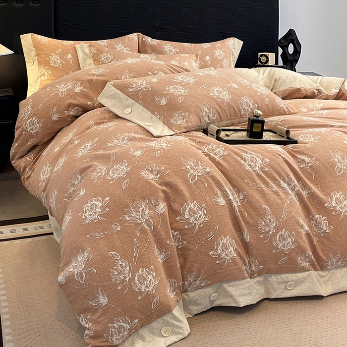 91家纺网 家纺一手货源 找家纺 （总）梦舒羽 2026春夏新款A类原麻纽扣四件套加厚被套床单宿舍双人床仿亚麻套件-最新款