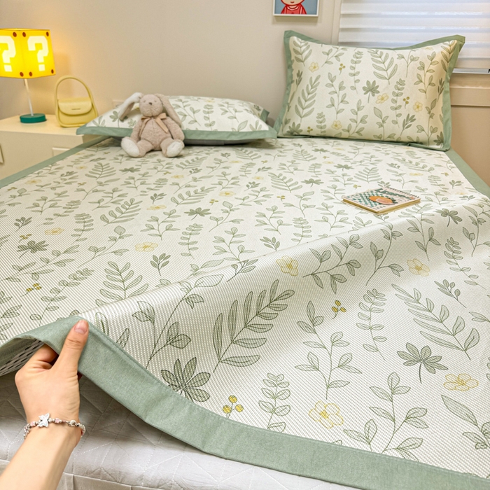 91家纺网 家纺一手货源 找家纺 慕尚家纺 2026新款凉感冰丝凉席席子 薄荷叶