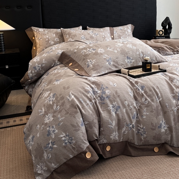 91家纺网 家纺一手货源 找家纺 （总）梦舒羽 2026春夏新款A类原麻纽扣四件套加厚被套床单宿舍双人床仿亚麻套件-最新款