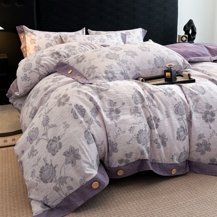 91家纺网 家纺一手货源 找家纺 （总）梦舒羽 2026春夏新款A类原麻纽扣四件套加厚被套床单宿舍双人床仿亚麻套件-最新款