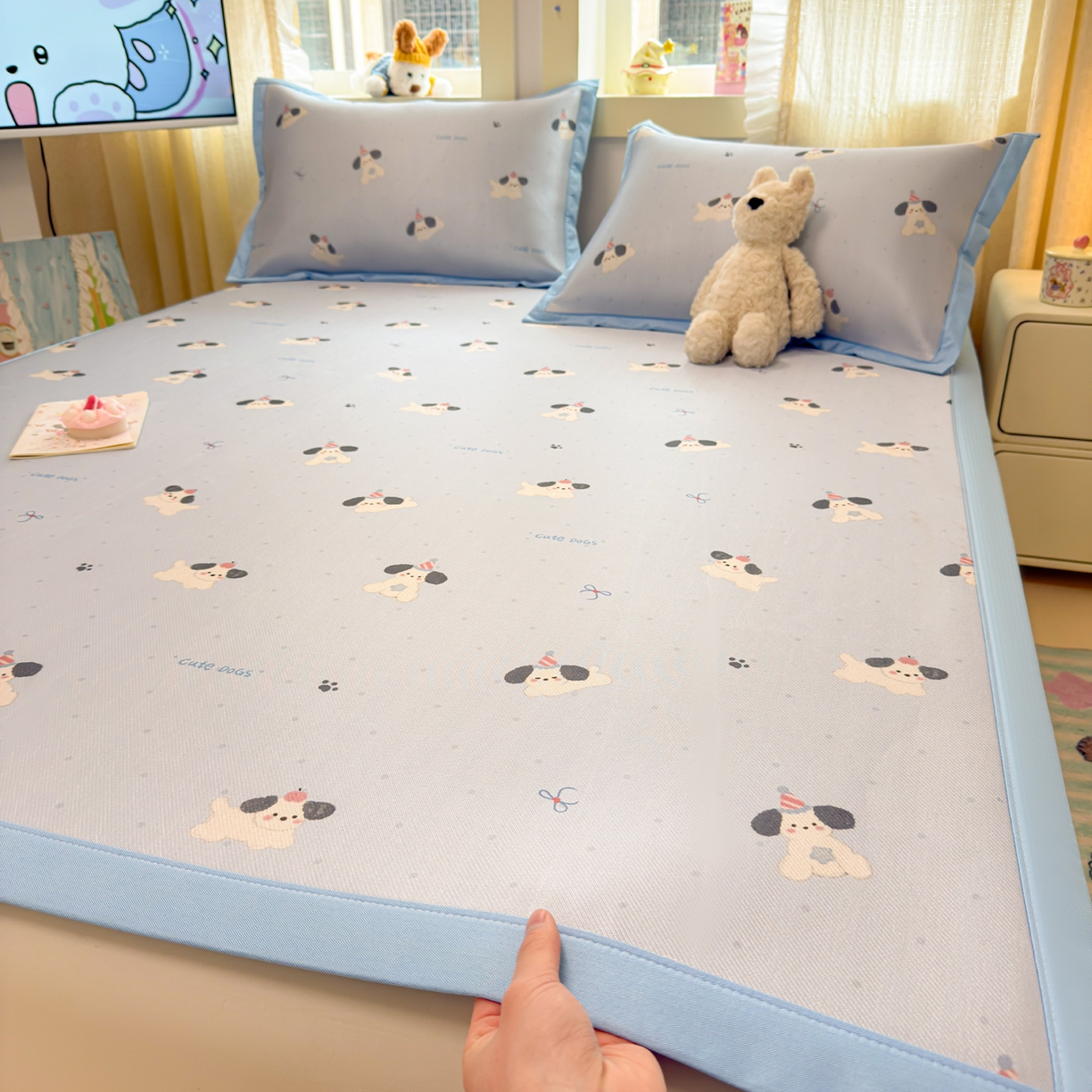 91家纺网 家纺一手货源 找家纺 慕尚家纺 2026新款凉感冰丝凉席席子 欢乐狗