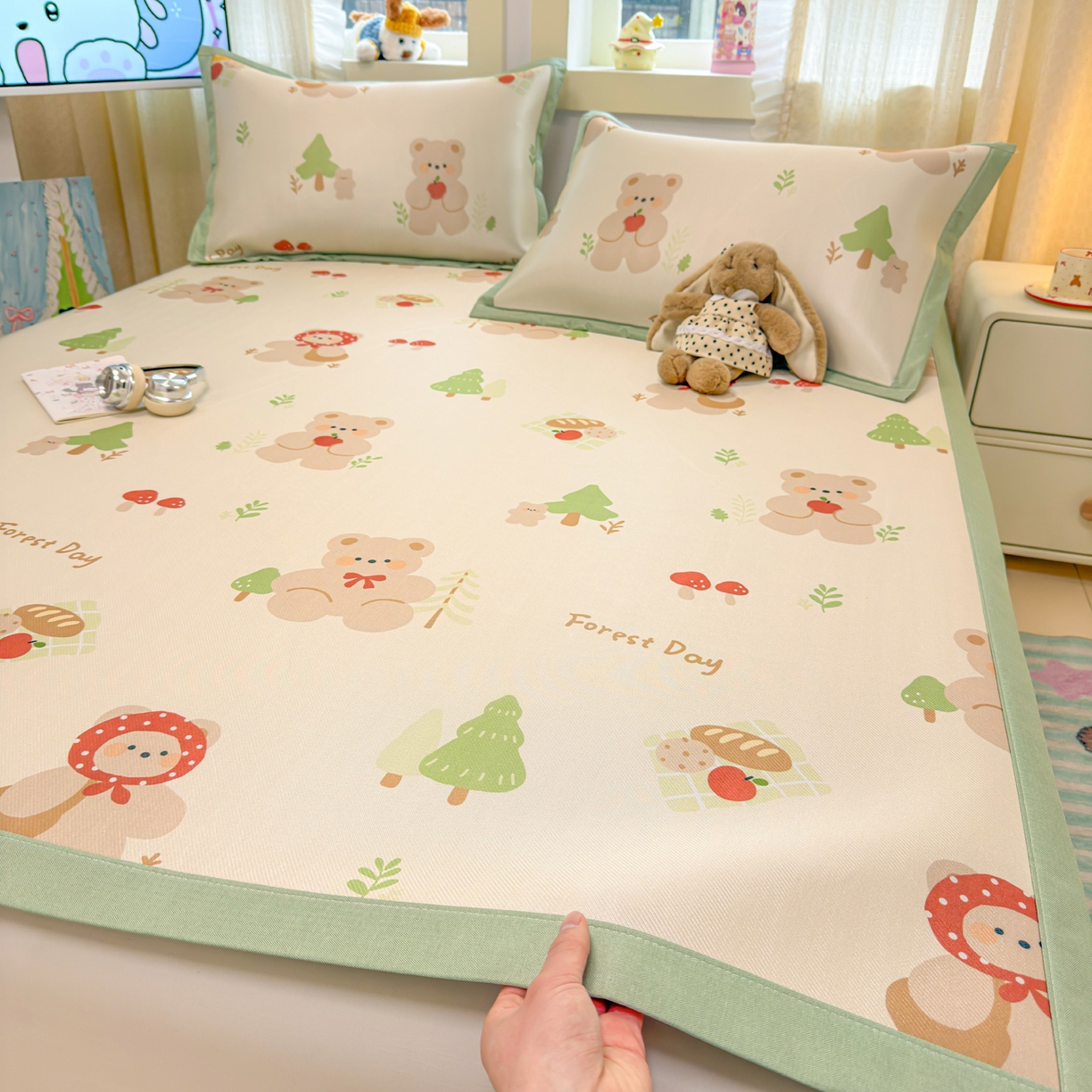 91家纺网 家纺一手货源 找家纺 慕尚家纺 2026新款凉感冰丝凉席席子 小红帽熊