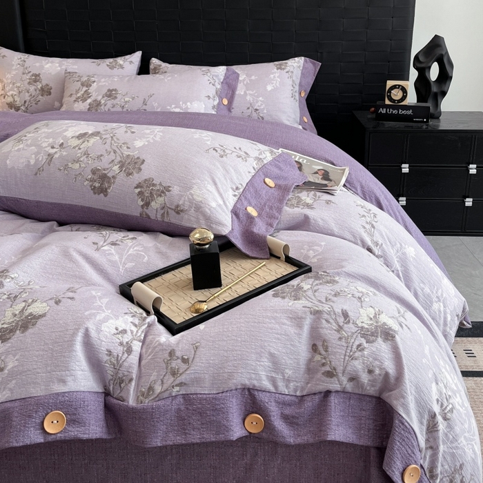 91家纺网 家纺一手货源 找家纺 梦舒羽 2026春夏新款A类原麻纽扣四件套加厚被套床单宿舍双人床仿亚麻套件-最新款 春风序