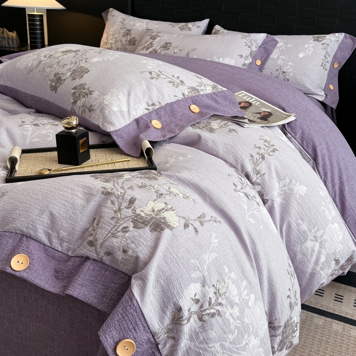 91家纺网 家纺一手货源 找家纺 梦舒羽 2026春夏新款A类原麻纽扣四件套加厚被套床单宿舍双人床仿亚麻套件-最新款 春风序