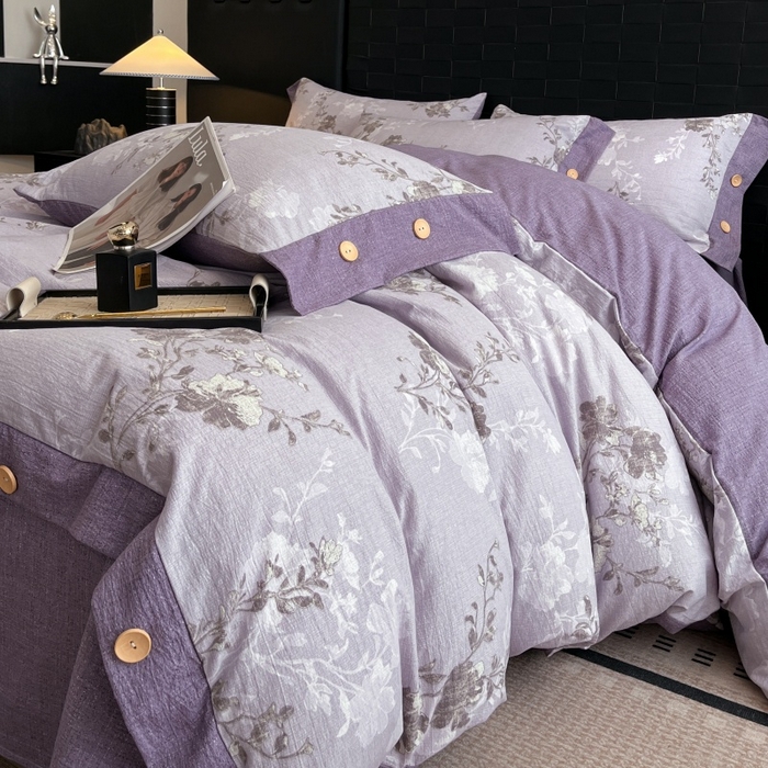 91家纺网 家纺一手货源 找家纺 梦舒羽 2026春夏新款A类原麻纽扣四件套加厚被套床单宿舍双人床仿亚麻套件-最新款 春风序