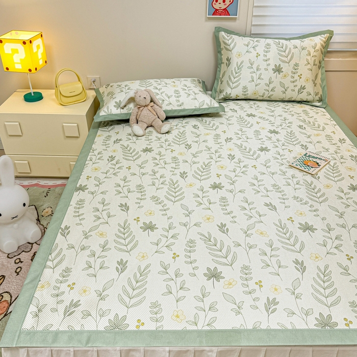 91家纺网 家纺一手货源 找家纺 慕尚家纺 2026新款凉感冰丝凉席席子 薄荷叶